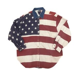 Quizz New York Womens Vintage American Flag Denim Collar Button Up Shirt Size 24